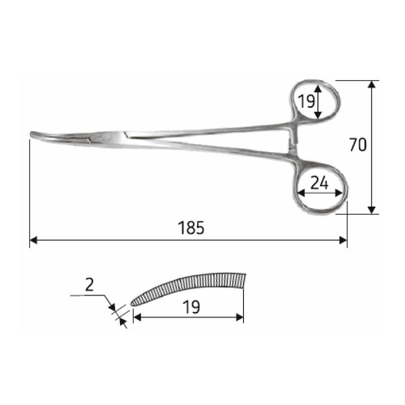 Затискач судинний Birkett зігнутий, 18,5 см, J-17-068, Surgicon.